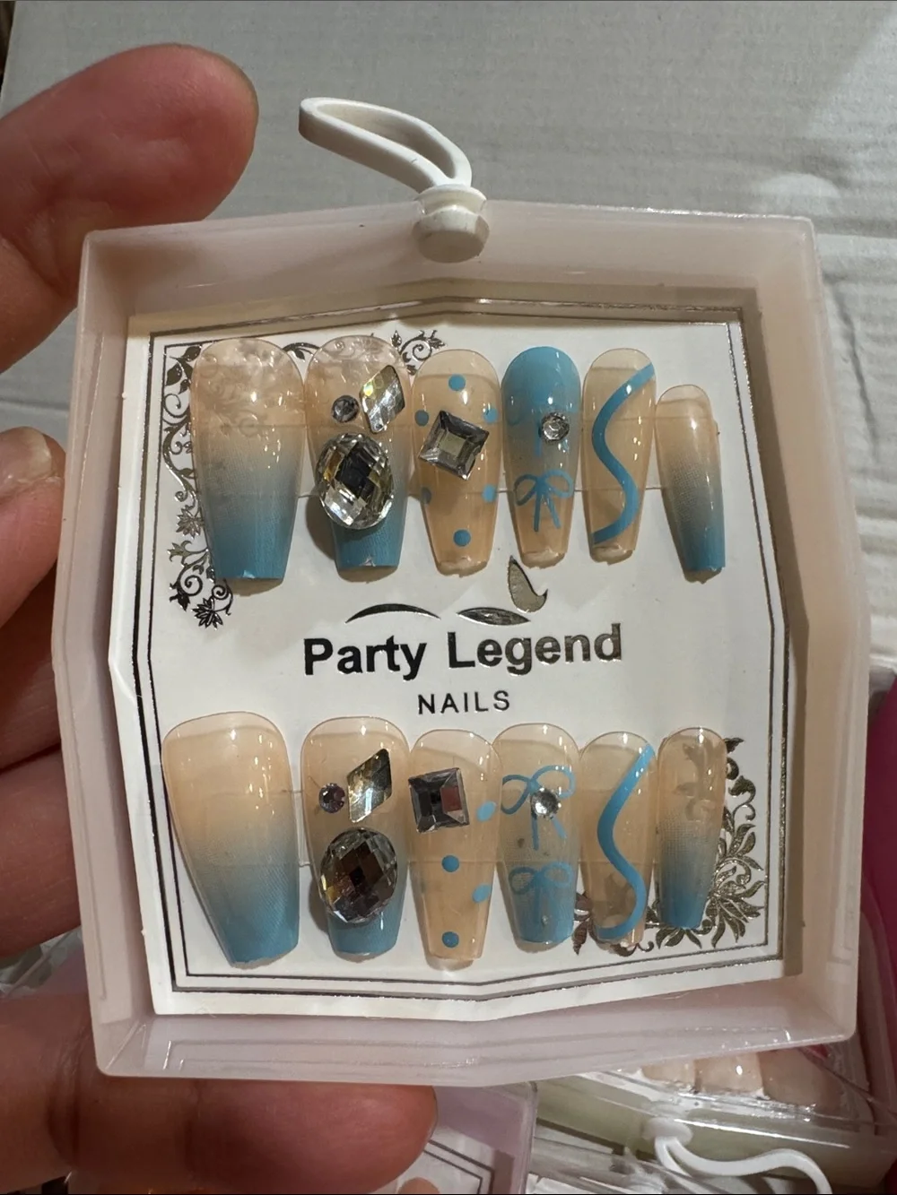 Blue Ombre Press-On Nails with Gems